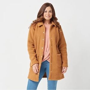 Denim & Co Long Sherpa Teddy Coat Camel Medium
